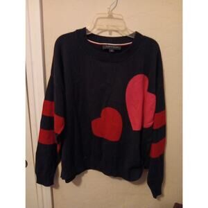 SOLD Tommy Hilfiger, women's size large sweater, Blue W/Pink Heart Pattern